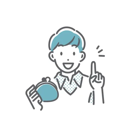 財布を手に説明する男性のイラスト